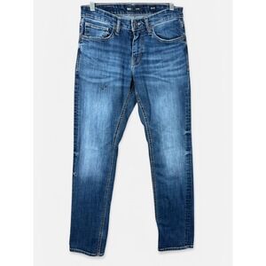 BKE Mason Jeans Mens 30x32 Medium Wash Straight Stretch Denim Buckle Whiskered